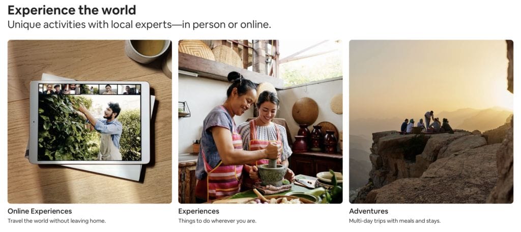 a screen shot from airbnb's website, advertising their experiences. great gift ideas for artists and creators