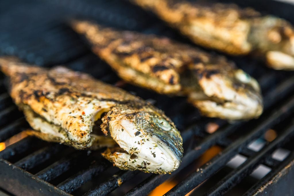 whole fish on a grill